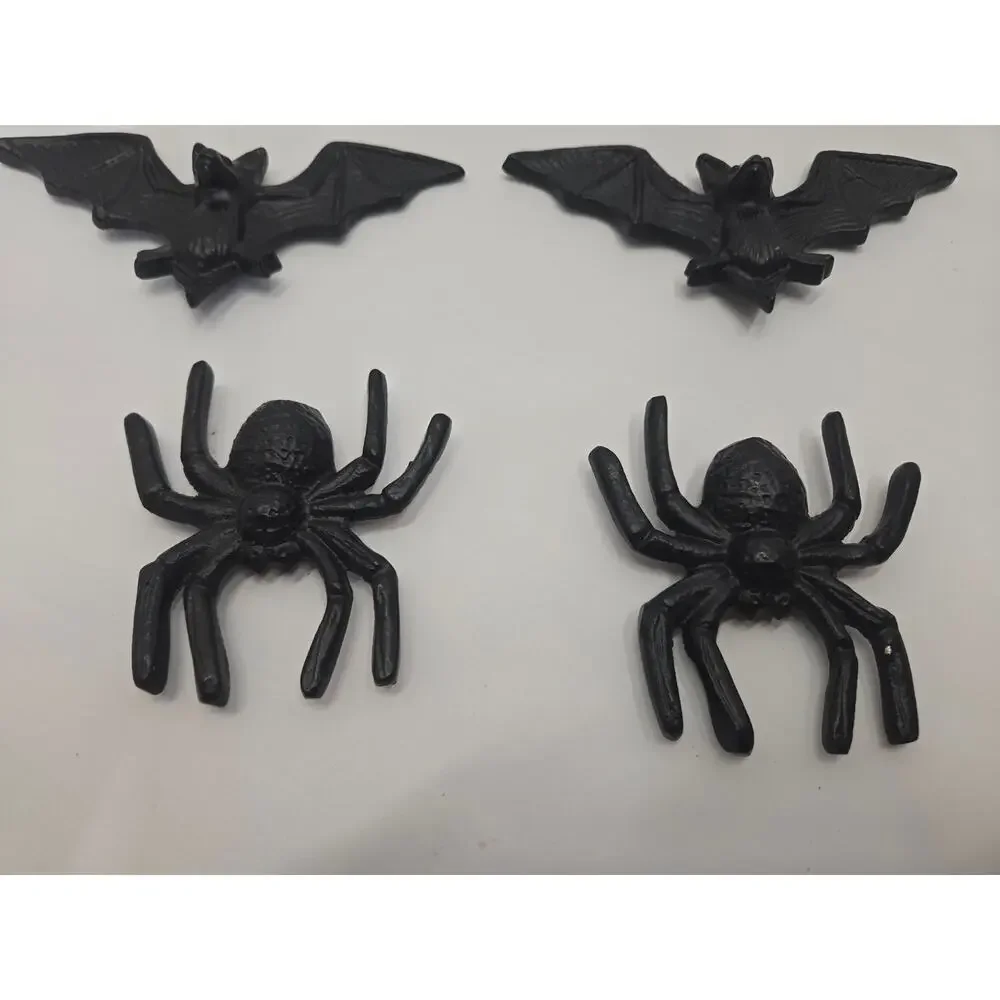 Halloween Black Metal Wall Decor Set of 7 Spiders Bats Beetles Gothic